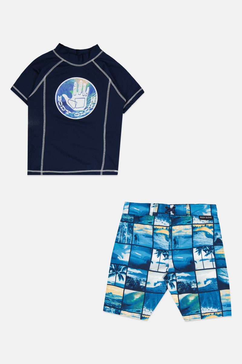 Kids Boy Swimwear Top And Bottom Set, Navy Combo