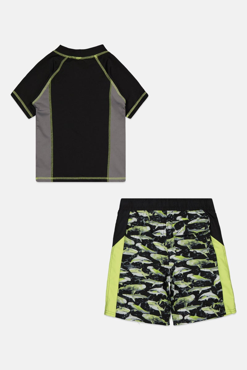 Kids Boy Pc Graphic Print Swimwear Set, Black Combo