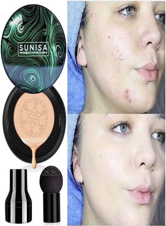 Sunisa Mushroom Head Air Cushion CC Cream Foundation Long-Lasting Coverage of Blemishes,Even Skin Tone,Suitable for All Skin Types