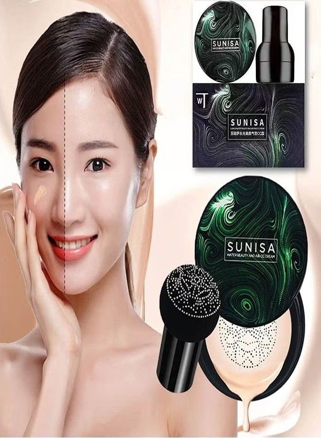 Sunisa Mushroom Head Air Cushion CC Cream Foundation Long-Lasting Coverage of Blemishes,Even Skin Tone,Suitable for All Skin Types
