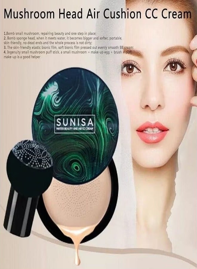 Sunisa Mushroom Head Air Cushion CC Cream Foundation Long-Lasting Coverage of Blemishes,Even Skin Tone,Suitable for All Skin Types