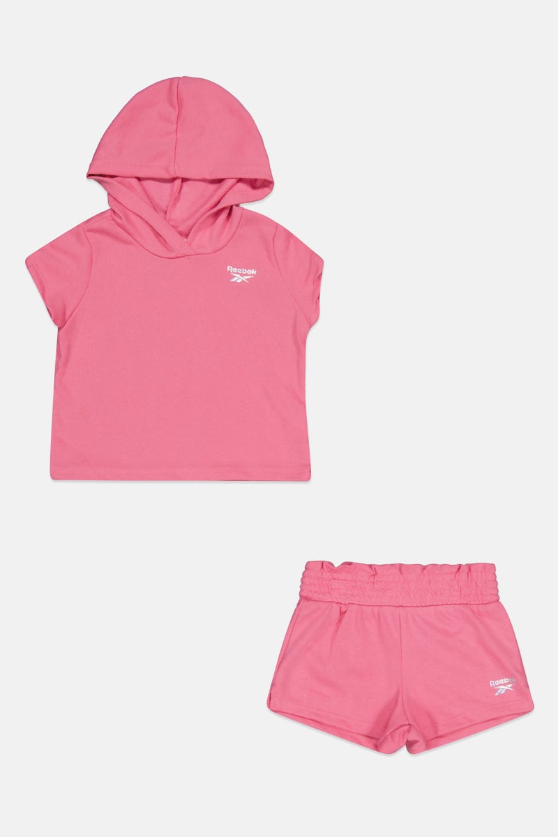 Toddlers Girl 2 Pieces Hooded Top And Shorts Set, Pink