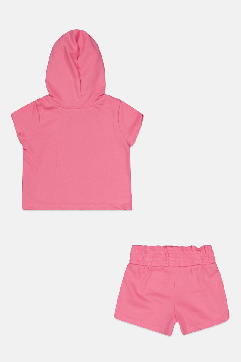 Toddlers Girl 2 Pieces Hooded Top And Shorts Set, Pink