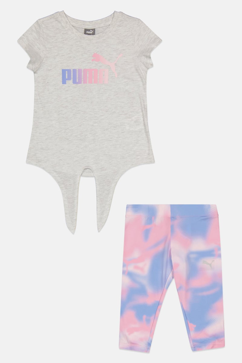 Kids Girl 2 Pieces Sportswear Fit Brand Logo Top And Pant Set, Grey/Pink/Blue