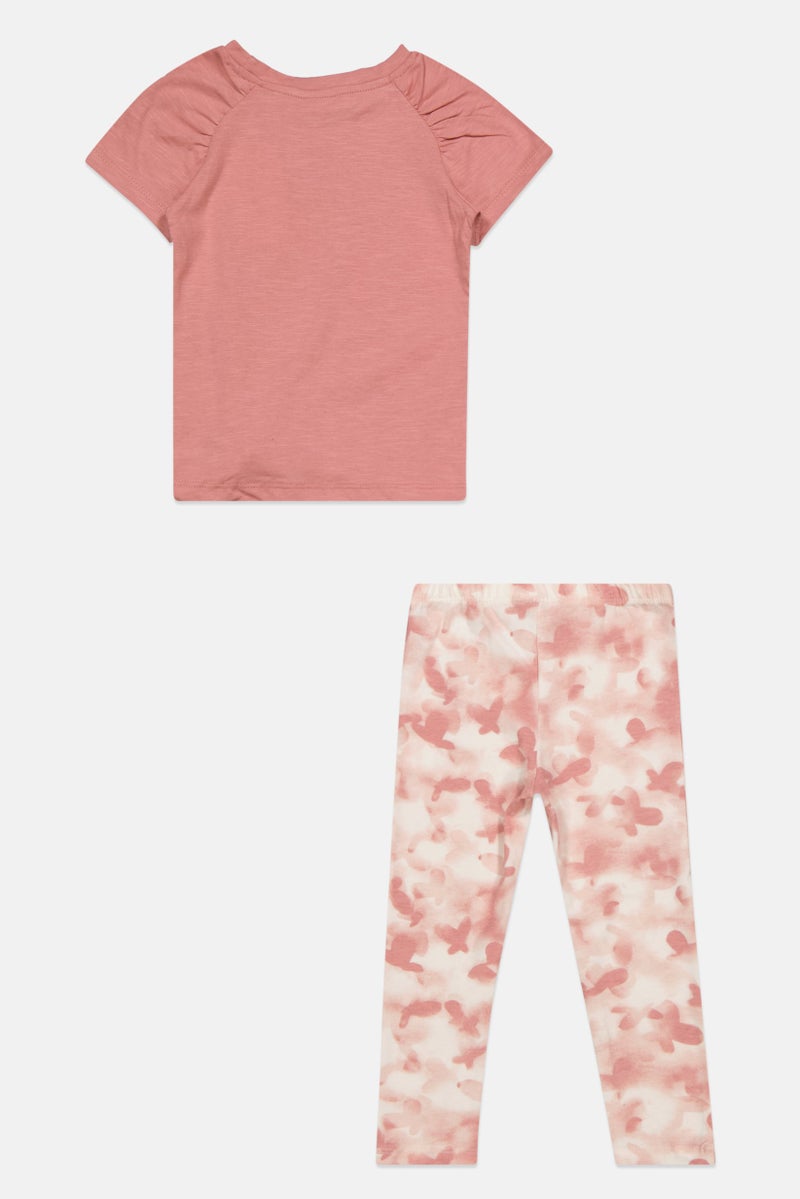 Toddlers Girl 2 Piece Brand Logo Top And Bottom Set, Dark Pink Combo