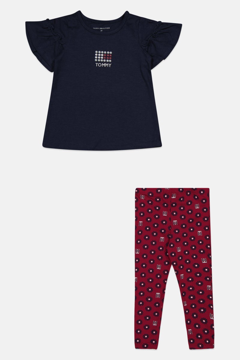 Toddlers Girl 2 Piece Graphic Top And Bottom Set, Navy Combo