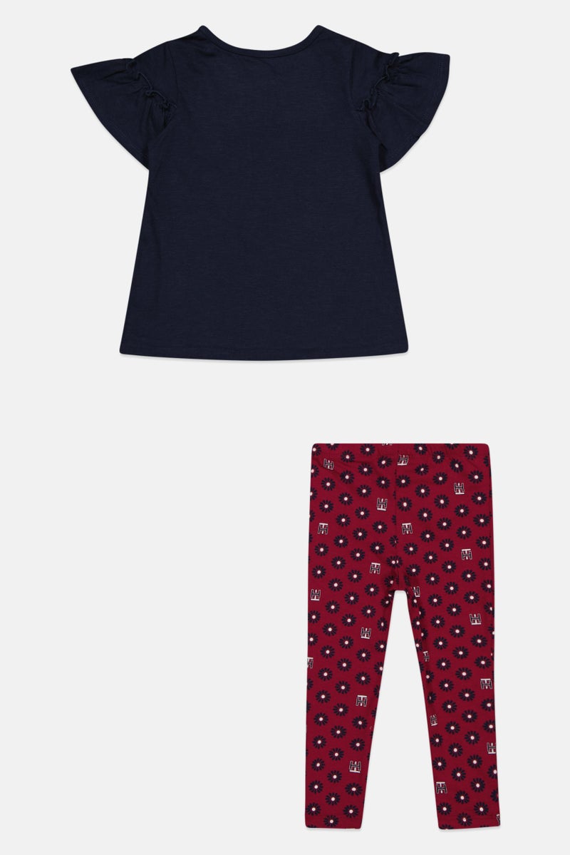 Toddlers Girl 2 Piece Graphic Top And Bottom Set, Navy Combo