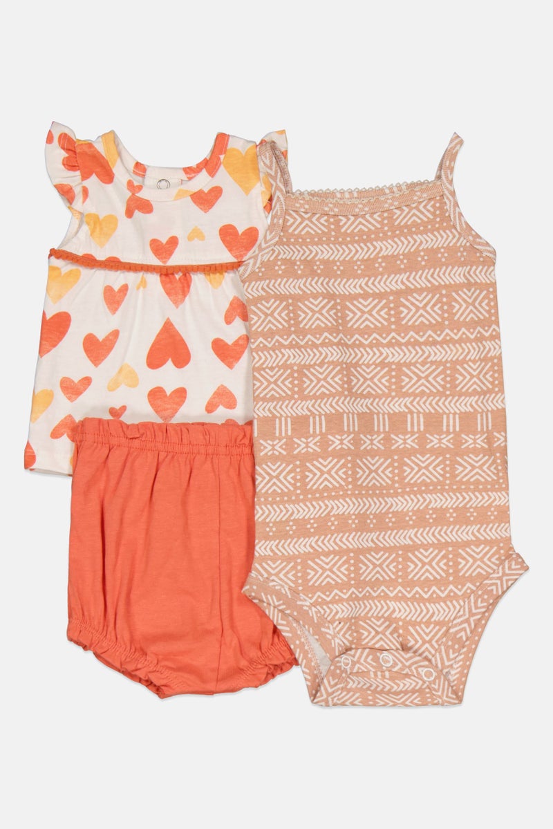 Toddlers Girl 3 Piece Printed Bodysuit Top And Pull On Pantie, Orange