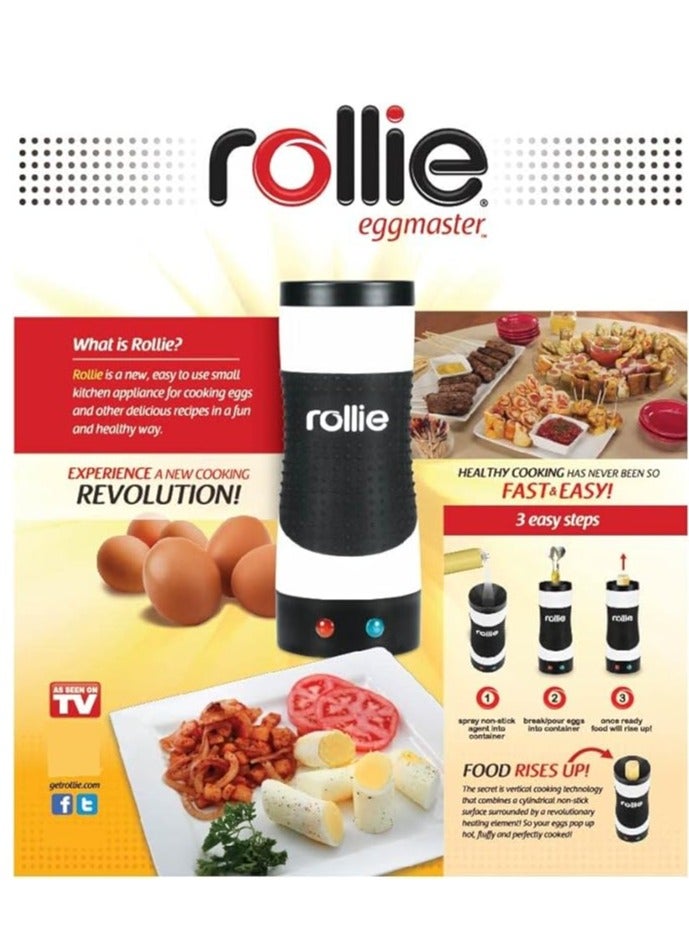 Rollie Hands-Free Automatic Electric Vertical Nonstick Easy Quick Egg Cooker, PP, non-stick coated aluminum, silicone, Black/White