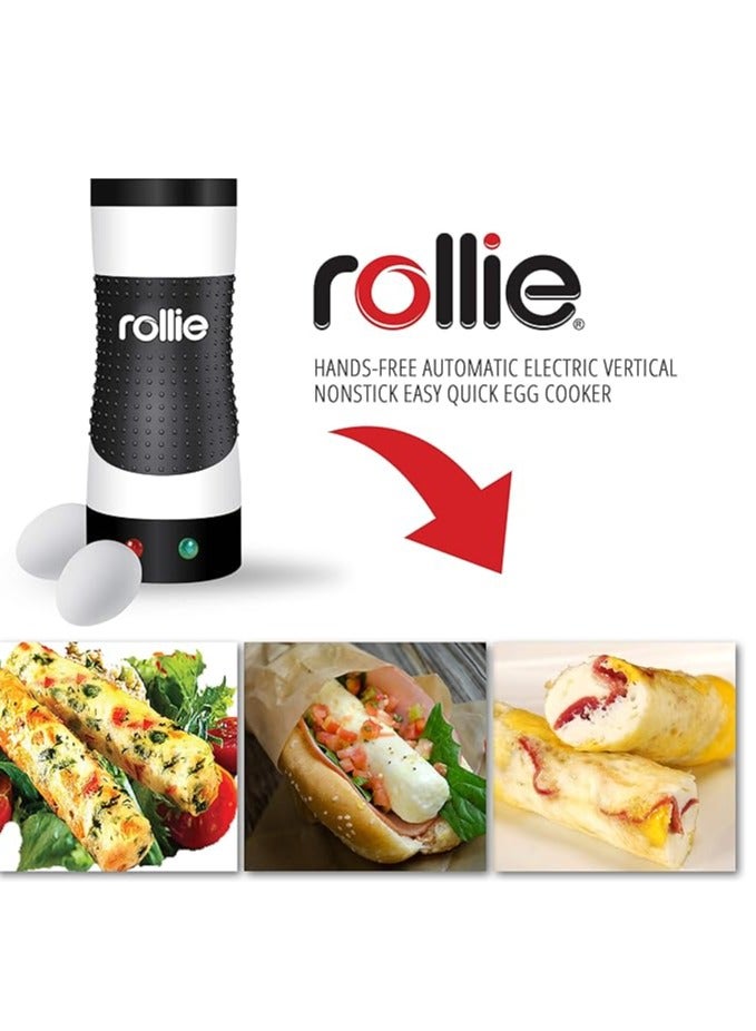 Rollie Hands-Free Automatic Electric Vertical Nonstick Easy Quick Egg Cooker, PP, non-stick coated aluminum, silicone, Black/White