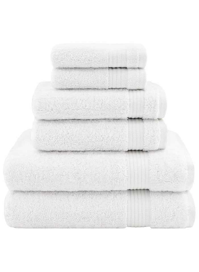 Towel Set Luxury Hotel Quality 500 GSM Genuine Combed Cotton, Super Soft & Absorbent Family Bath Towels 6 Piece Set -  2 Bath Towels, 2 Hand Towels, 2 Washcloths - Bright White