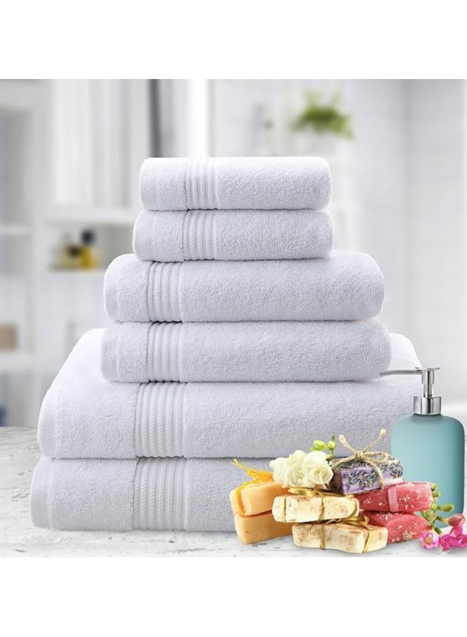 Towel Set Luxury Hotel Quality 500 GSM Genuine Combed Cotton, Super Soft & Absorbent Family Bath Towels 6 Piece Set -  2 Bath Towels, 2 Hand Towels, 2 Washcloths - Bright White