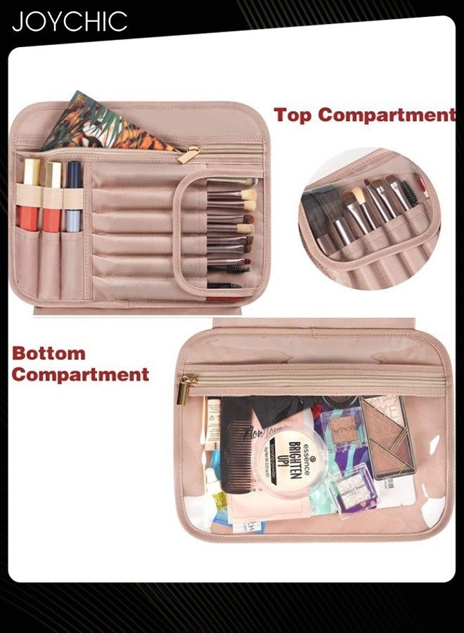 Toiletry Bag Hanging Travel Makeup Bag for Women Large Waterproof Cosmetic Bag Travel Organizer Full Sized Container with Elastic Band Holders for Toiletries Cosmetics Brushes Bottle Pink