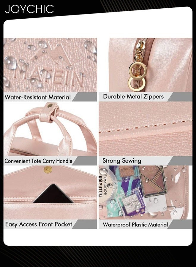 Toiletry Bag Hanging Travel Makeup Bag for Women Large Waterproof Cosmetic Bag Travel Organizer Full Sized Container with Elastic Band Holders for Toiletries Cosmetics Brushes Bottle Pink