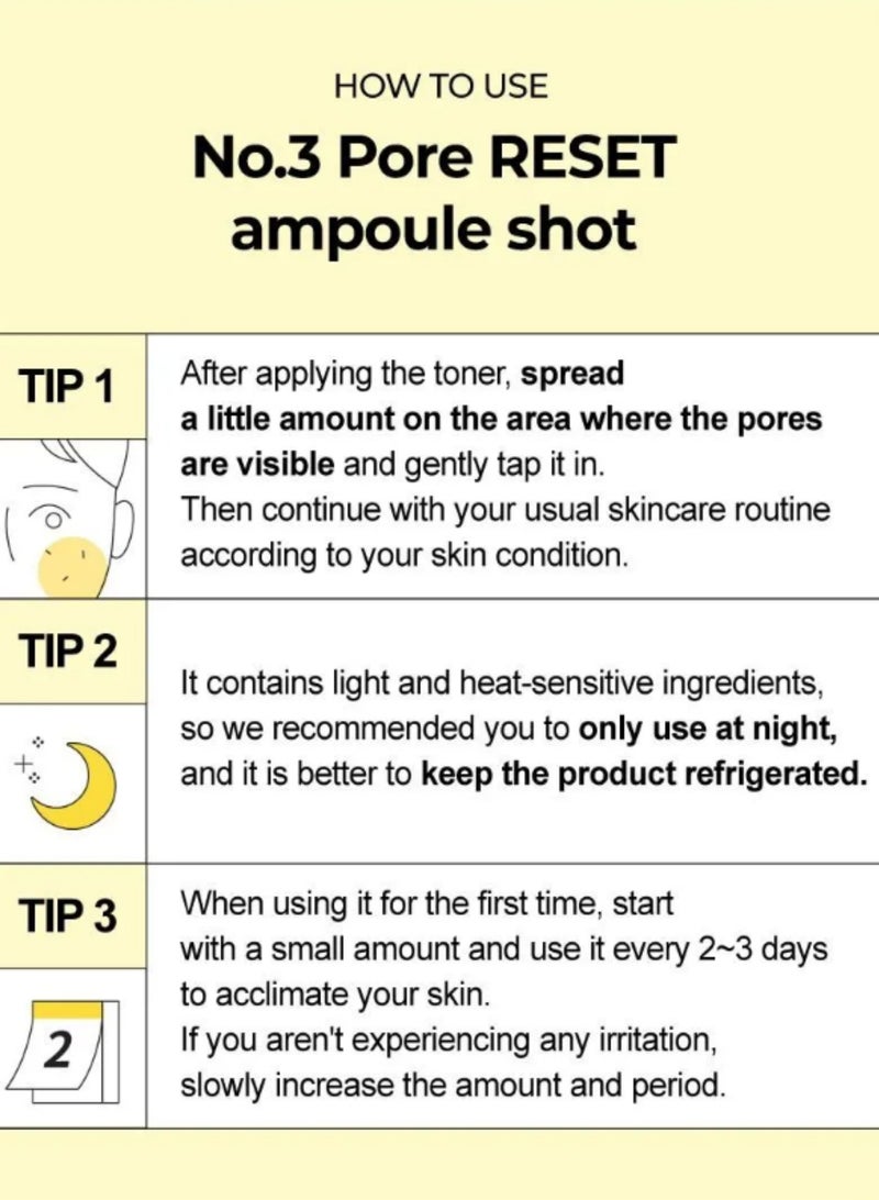 Numbuzin No.3 Pore Reset Ampoule Shot Pore Care, Soothing, Irritation-Reducing, High-Efficacy, Elasticity Boosting, Radiance Enhancing | 25ml Korean Skincare Set