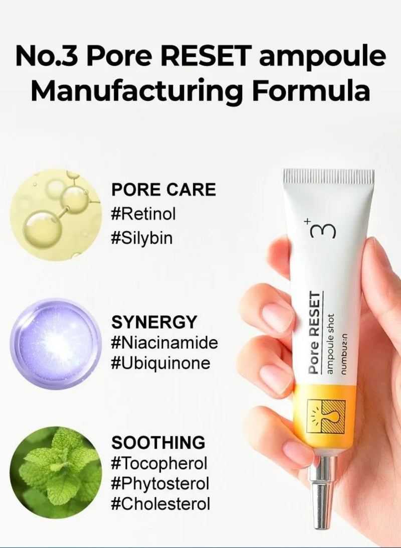 Numbuzin No.3 Pore Reset Ampoule Shot Pore Care, Soothing, Irritation-Reducing, High-Efficacy, Elasticity Boosting, Radiance Enhancing | 25ml Korean Skincare Set