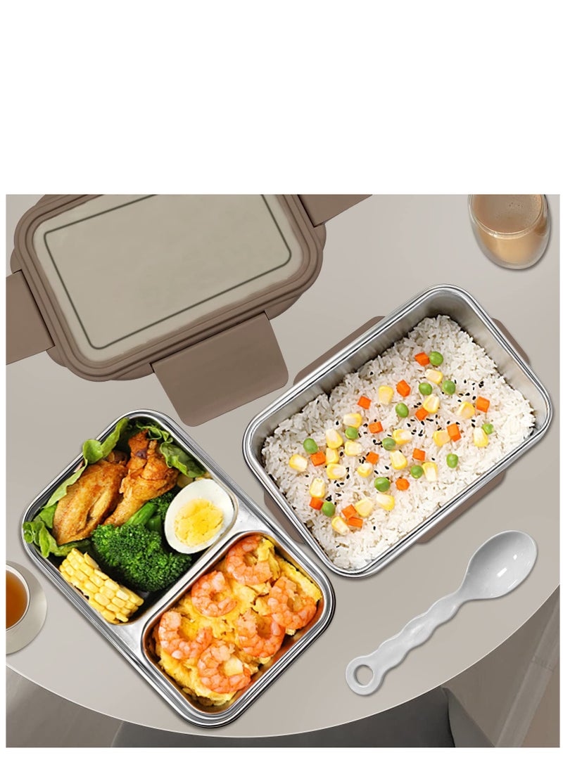 Bento Box for Adults and Children Reusable Stainless Steel Lunch Box Leak-proof Food Storage Container,Suitable Freezer Dishwasher,Healthy Lunches and Snacks,Khaki