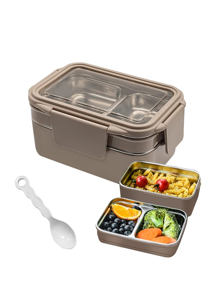 Bento Box for Adults and Children Reusable Stainless Steel Lunch Box Leak-proof Food Storage Container,Suitable Freezer Dishwasher,Healthy Lunches and Snacks,Khaki