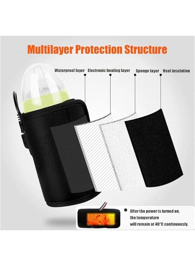 Bottle Warmer Bag, Baby Bottle Warmer Insulation Cover, Portable USB Car Baby Bottle Insulator, Keep Baby Milk Temperature, Feeding Bottle Thermostat for Home Outside in Car (Black)