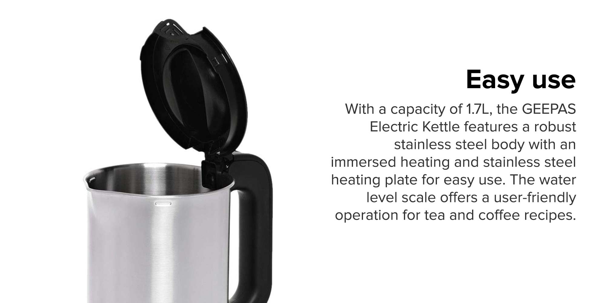 Electric Kettle 1.7L 1.7 L GK174N Silver/Black