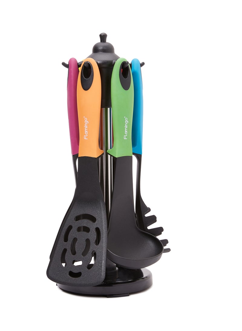 6-Piece Kitchen Utensils Set With Holder Multicolour 14centimeter