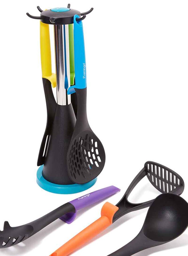 6-Piece Kitchen Utensils Set With Holder Multicolour 17centimeter