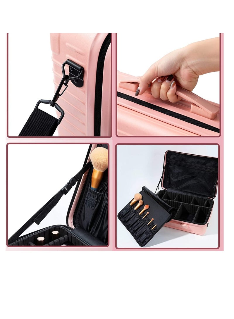 Globalstar Travel Makeup Organizer - Pink Artist Makeup Bag & Portable Skincare Train Case