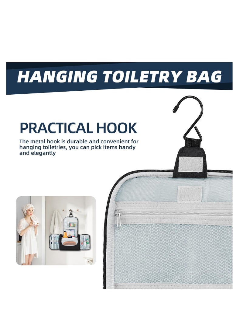 Buruis Large Capacity Toiletry Bag for Women and Men, Hanging Toiletry Organizer Cosmetics Makeup Bag, Water-resistant Dopp kit Shaving Bag for Full Sized Toiletries, Travel Essentials (Black)