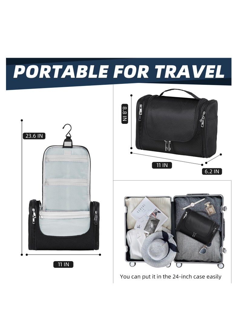 Buruis Large Capacity Toiletry Bag for Women and Men, Hanging Toiletry Organizer Cosmetics Makeup Bag, Water-resistant Dopp kit Shaving Bag for Full Sized Toiletries, Travel Essentials (Black)