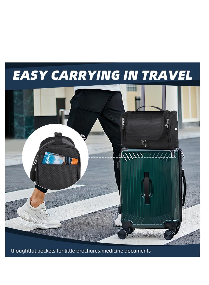 Buruis Large Capacity Toiletry Bag for Women and Men, Hanging Toiletry Organizer Cosmetics Makeup Bag, Water-resistant Dopp kit Shaving Bag for Full Sized Toiletries, Travel Essentials (Black)