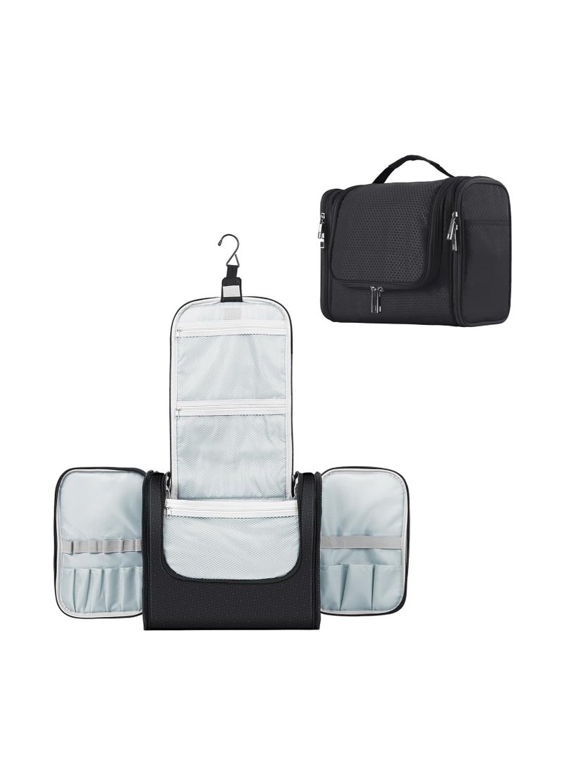 Buruis Large Capacity Toiletry Bag for Women and Men, Hanging Toiletry Organizer Cosmetics Makeup Bag, Water-resistant Dopp kit Shaving Bag for Full Sized Toiletries, Travel Essentials (Black)