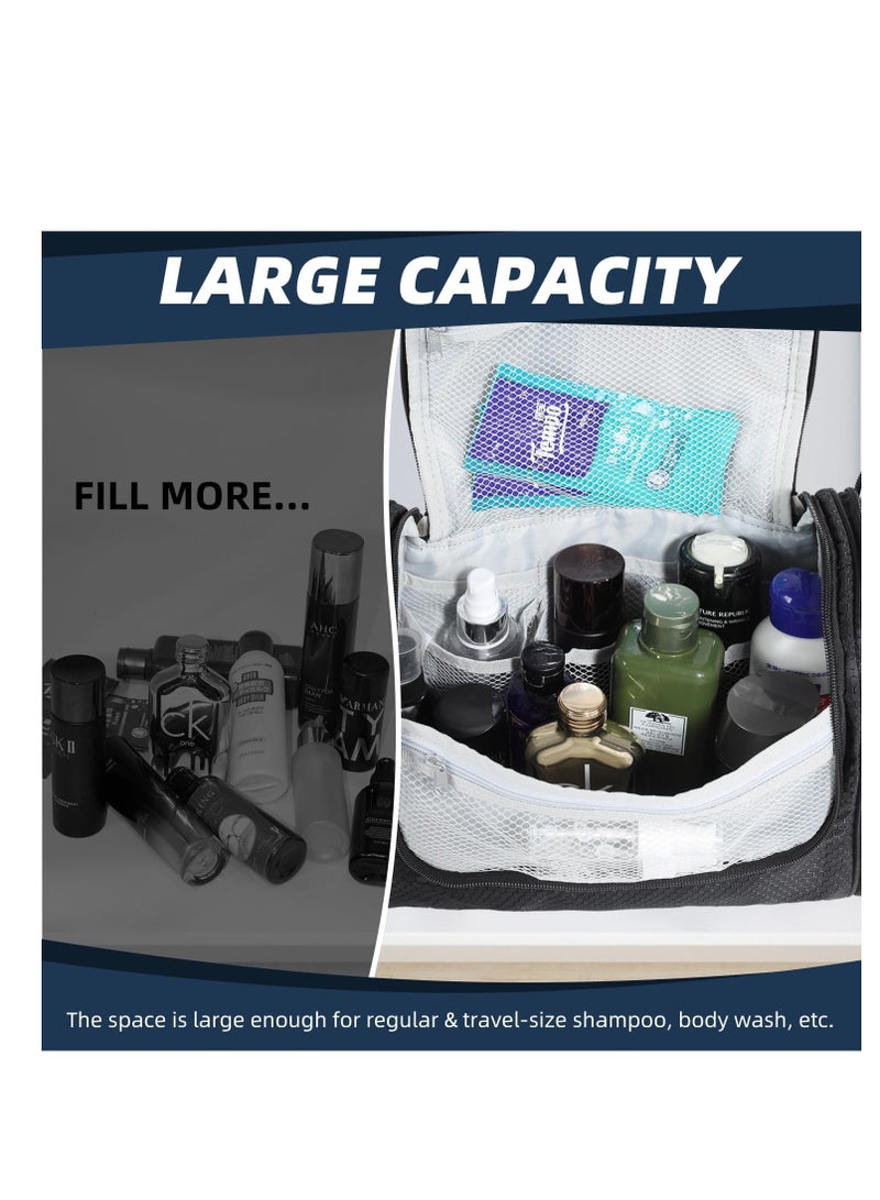 Buruis Large Capacity Toiletry Bag for Women and Men, Hanging Toiletry Organizer Cosmetics Makeup Bag, Water-resistant Dopp kit Shaving Bag for Full Sized Toiletries, Travel Essentials (Black)