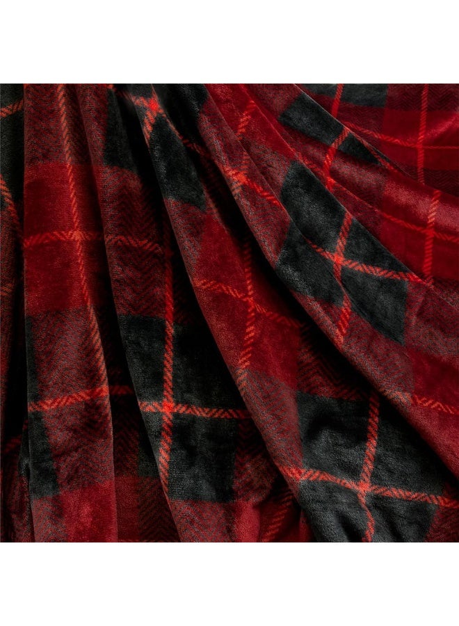 (130Cm X 150Cm , Plaid Red) -  Premium Plaid Fleece Sherpa Throw Blanket Super Soft, Cosy, Lightweight Microfiber, Reversible, All Season For Couch Or Bed