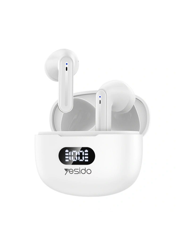 Yesido TWS19 EARBUDS Bluetooth 5.3 LED Digital Display ENC Noise Reduction Bluetooth Earphone - White