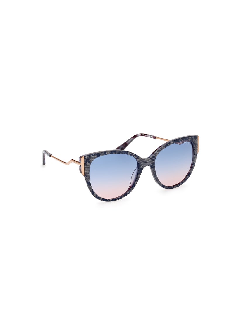 Women's UV Protection Round Shape Acetate Sunglasses GM083492W56 - Lens Size: 56 Mm - Blue