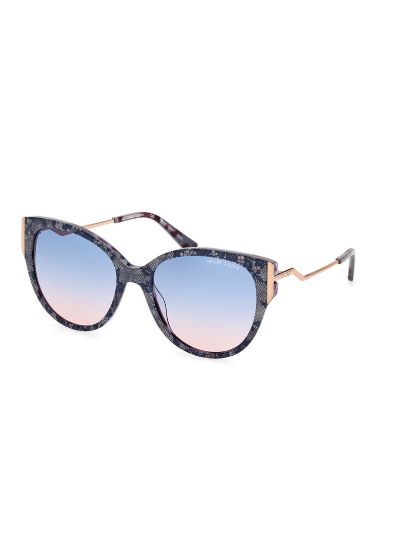 Women's UV Protection Round Shape Acetate Sunglasses GM083492W56 - Lens Size: 56 Mm - Blue