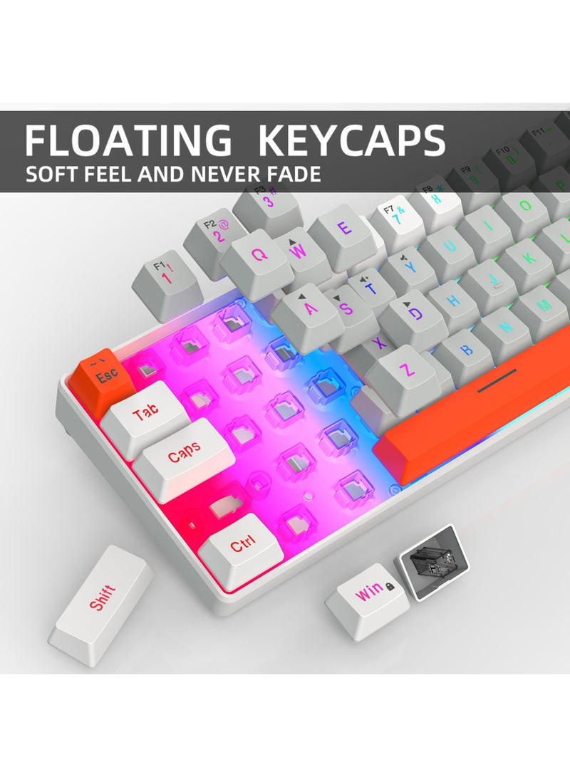 ROCK POW 60% Wired Gaming Keyboard RGB Backlit Mini Keyboard Waterproof Small Ultra-Compact 68 Keys Keyboard for PC/Mac Gamer Typist Travel Easy to Carry on Business Trip WGO