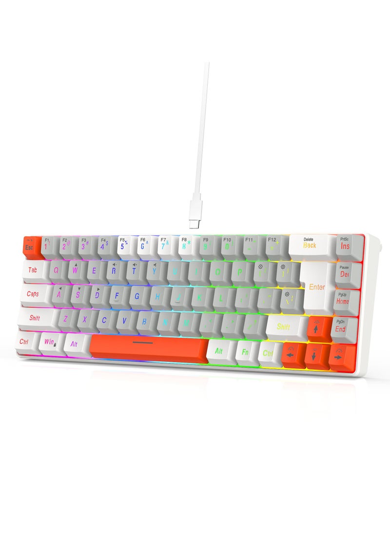 ROCK POW 60% Wired Gaming Keyboard RGB Backlit Mini Keyboard Waterproof Small Ultra-Compact 68 Keys Keyboard for PC/Mac Gamer Typist Travel Easy to Carry on Business Trip WGO