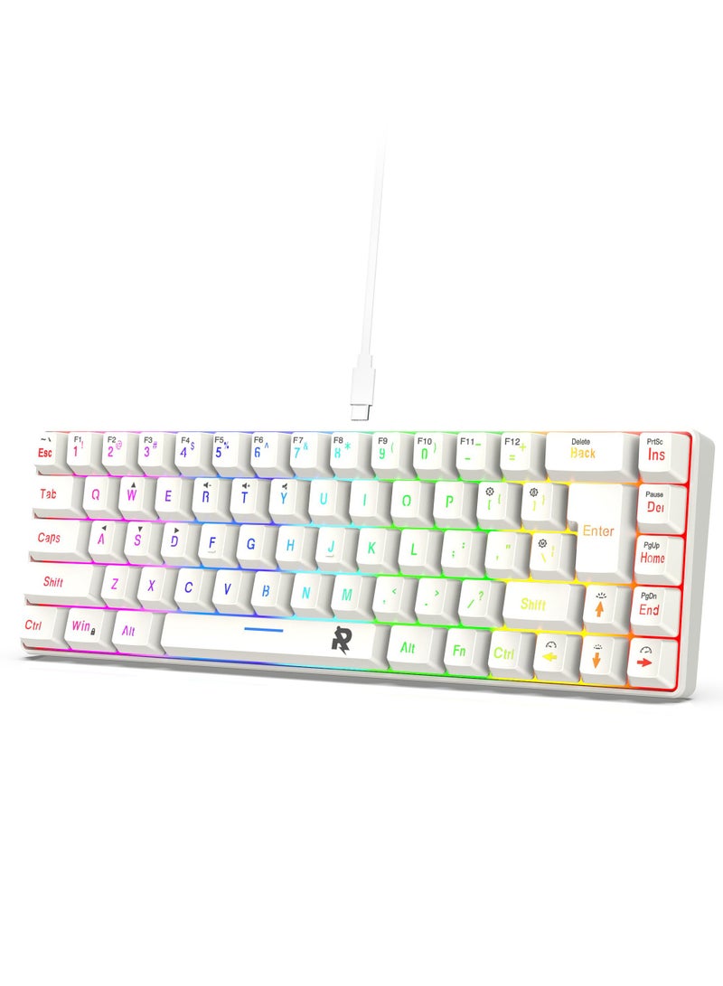 ROCK POW 60% Wired Gaming Keyboard RGB Backlit Mini Keyboard Waterproof Small Ultra-Compact 68 Keys Keyboard for PC/Mac Gamer Typist Travel Easy to Carry on Business Trip White