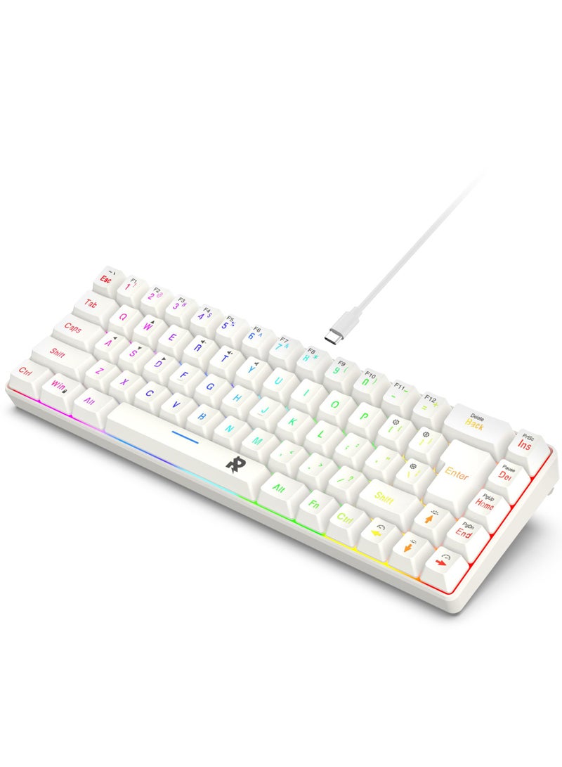 ROCK POW 60% Wired Gaming Keyboard RGB Backlit Mini Keyboard Waterproof Small Ultra-Compact 68 Keys Keyboard for PC/Mac Gamer Typist Travel Easy to Carry on Business Trip White