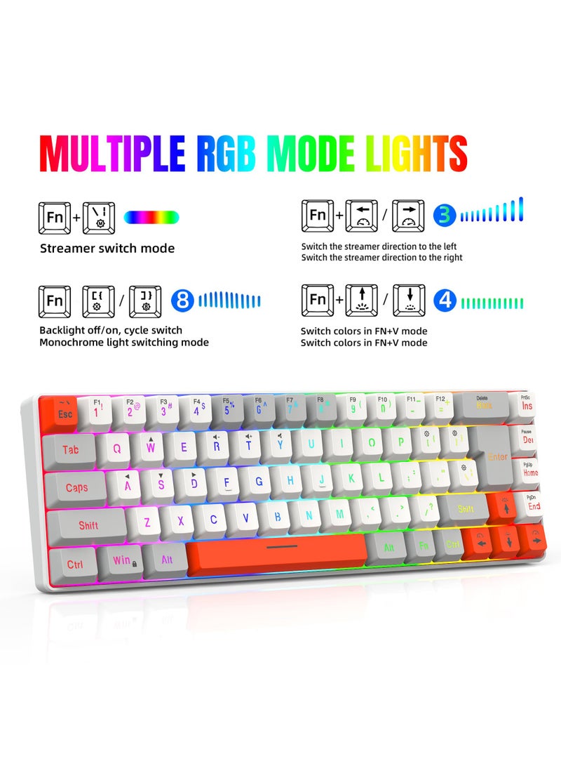 ROCK POW 60% Wired Gaming Keyboard RGB Backlit Mini Keyboard Waterproof Small Ultra-Compact 68 Keys Keyboard for PC/Mac Gamer Typist Travel Easy to Carry on Business Trip GWO