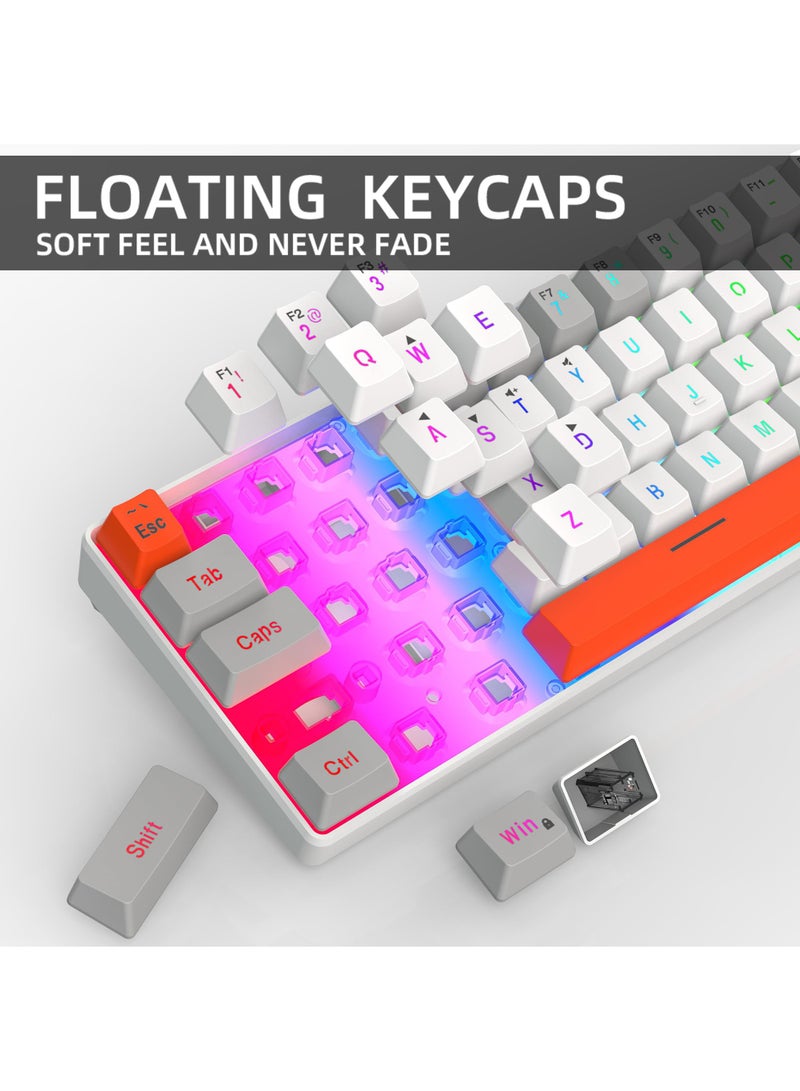 ROCK POW 60% Wired Gaming Keyboard RGB Backlit Mini Keyboard Waterproof Small Ultra-Compact 68 Keys Keyboard for PC/Mac Gamer Typist Travel Easy to Carry on Business Trip GWO