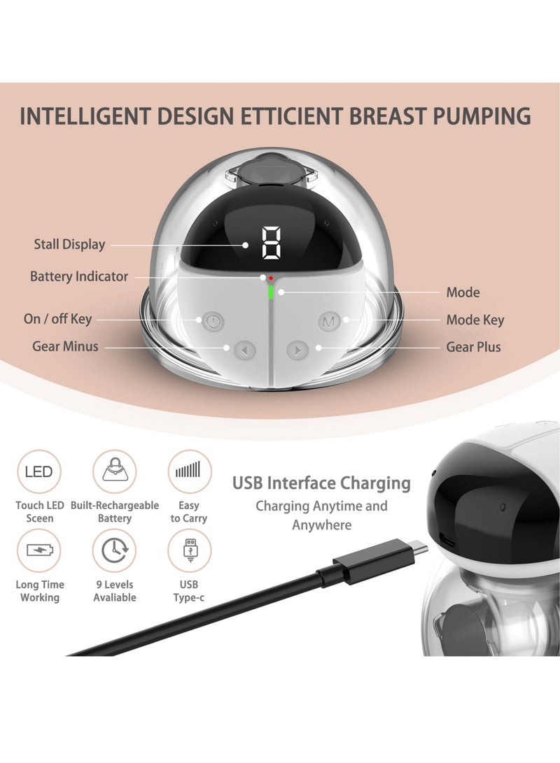 Wearable Electric Breast Pump with LED Display Hands-Free Breastpump 2 Modes & 9 Levels Adjustment Unique Shape 24mm Default