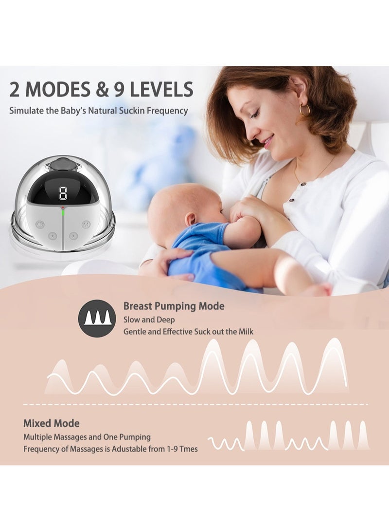 Wearable Electric Breast Pump with LED Display Hands-Free Breastpump 2 Modes & 9 Levels Adjustment Unique Shape 24mm Default