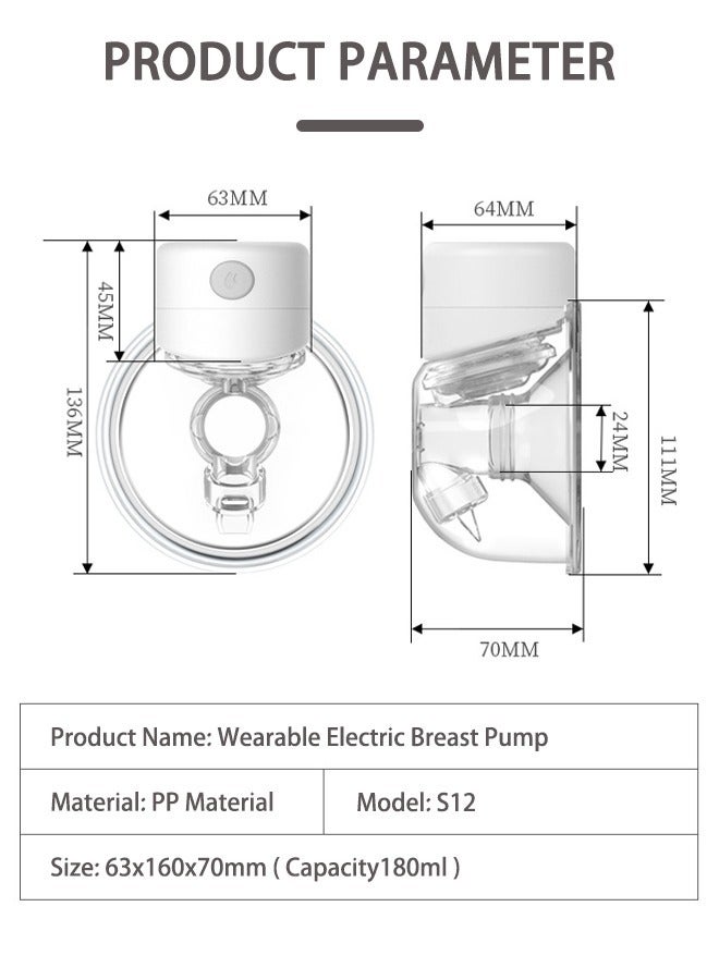 S12 Bilateral Wearable Breast Pump Wireless Breast Pumps Hands Free Milk Extractor Low Noise Memory Function Portable Electric Breastfeeding Pump