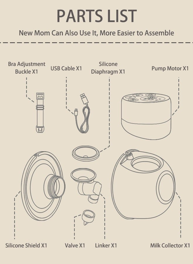 Wearable Breast Pump, Hands Free Breast Pump, Low Noise & Painless, 2 Modes & 9 Levels Electric Breast Pump Portable