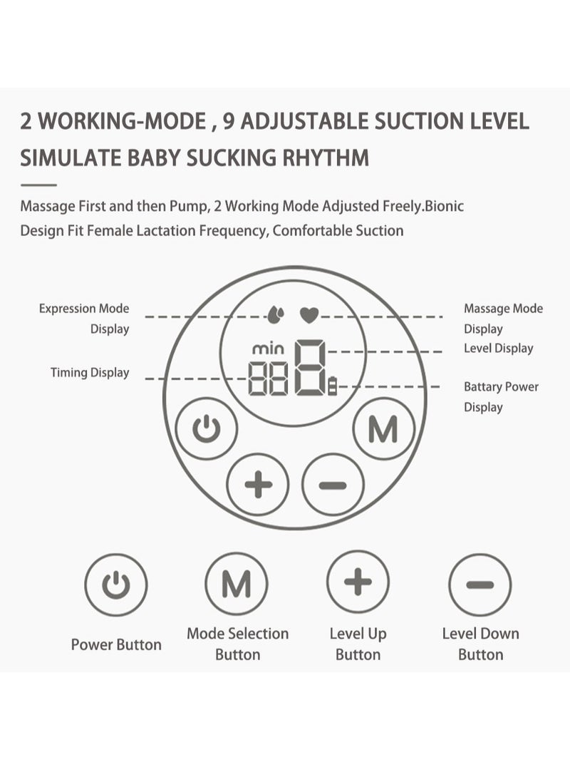 Wearable Breast Pump, Hands Free Breast Pump, Low Noise & Painless, 2 Modes & 9 Levels Electric Breast Pump Portable