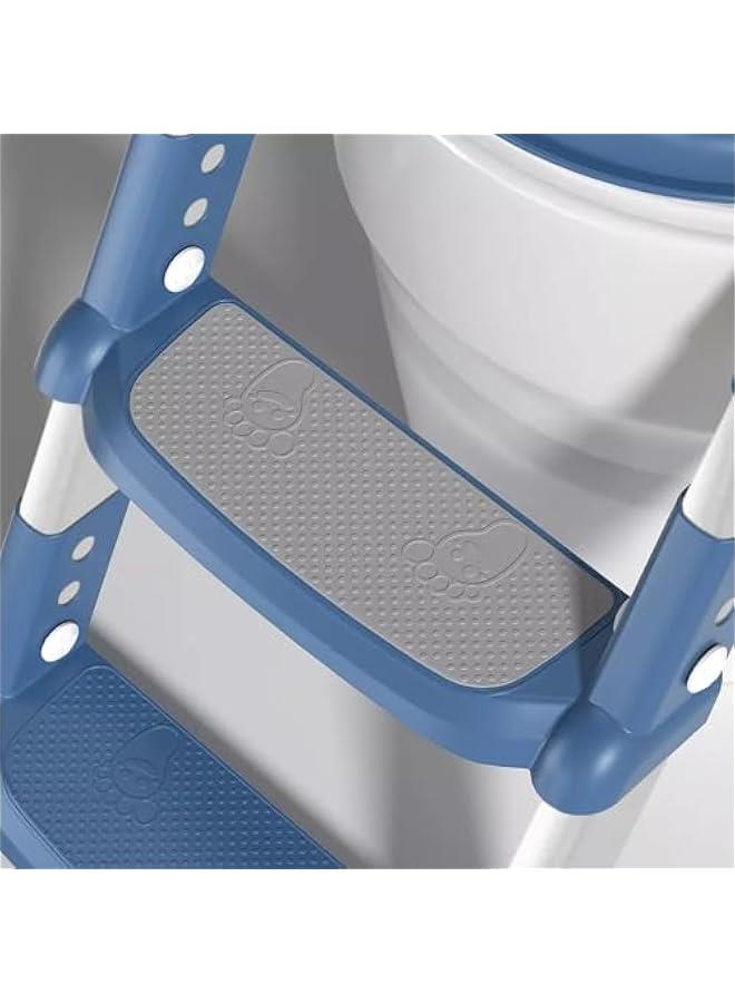 Potty Training Seat Toilet Seat for Toddler Potty Chair with Step Stool Ladder Collapsible Anti-Slip Foldable Toilet Training Seat with Adjustable Step Stool for Kids Boys and Girls