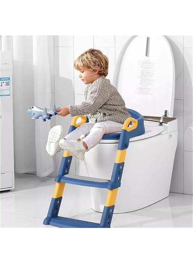 Potty Training Seat Toilet Seat for Toddler Potty Chair with Step Stool Ladder Collapsible Anti-Slip Foldable Toilet Training Seat with Adjustable Step Stool for Kids Boys and Girls