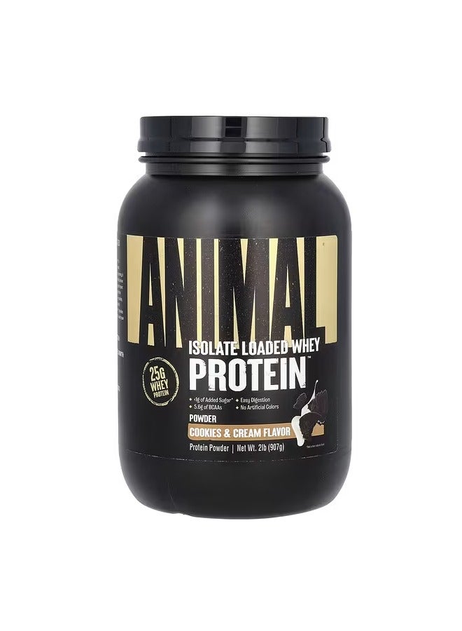 Animal Whey Isolate Whey Protein Powder Isolate Loaded for Post Workout and Recovery Low Sugar with Highly Digestible Whey Isolate Protein - Cookies and Cream - 2 Pounds